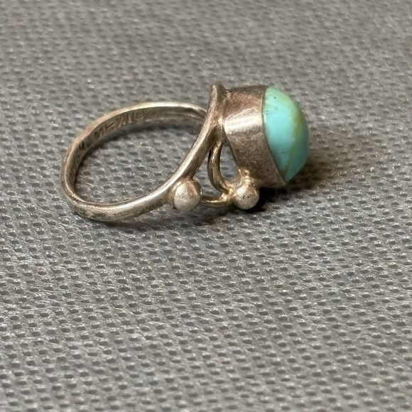 Vintage Turquoise Ring Southwestern Sterling Silver Mexico Size 6 - Picture 8 of 11